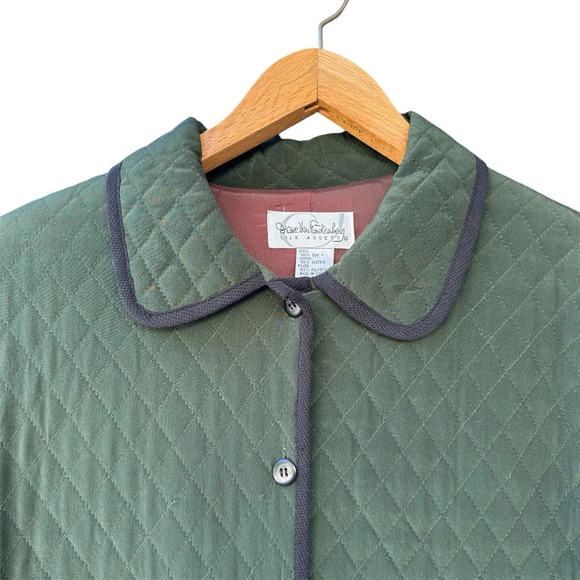 Diane Von Furstenberg Vintage Silk Assets Quilted Jacket Coat Green Medium Vtg - Picture 3 of 11